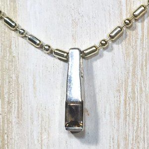 AUTHENTIC BLOOM 925 STERLING SILVER CROSS EMERALD CUT SMOKEY QUARTZ PENDANT 3/4"